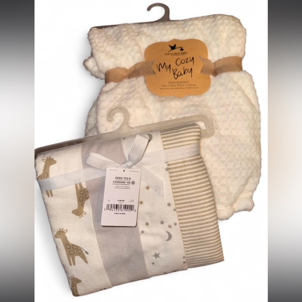 Cozy Baby Blanket and Receiving Blankets Set - Cream and Tan ~ Unisex - Picture 2 of 2